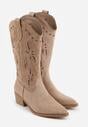 Ciemnobeżowe Ażurowe Botki Kowbojki na Stożku z Imitacji Zamszu Hephiane