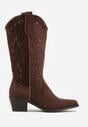 Brązowe Ażurowe Botki Kowbojki na Stożku z Imitacji Zamszu Hephiane