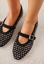 Czarne Balerinki w Stylu Mary Jane z Cyrkoniami i Ażurową Cholewką Lyphenne