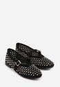Czarne Balerinki w Stylu Mary Jane z Cyrkoniami i Ażurową Cholewką Lyphenne