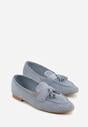 Niebieskie Perforowane Mokasyny z Imitacji Zamszu Zdobione Frędzlami Vaeliane