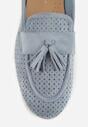 Niebieskie Perforowane Mokasyny z Imitacji Zamszu Zdobione Frędzlami Vaeliane