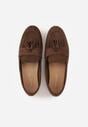 Brązowe Perforowane Mokasyny z Imitacji Zamszu Zdobione Frędzlami Vaeliane