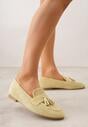 Żółte Perforowane Mokasyny z Imitacji Zamszu Zdobione Frędzlami Vaeliane