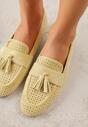 Żółte Perforowane Mokasyny z Imitacji Zamszu Zdobione Frędzlami Vaeliane