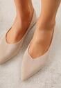 Beżowe Balerinki z Imitacji Zamszu ze Szpiczastym Noskiem Melikel