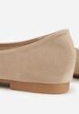 Beżowe Balerinki z Imitacji Zamszu ze Szpiczastym Noskiem Melikel