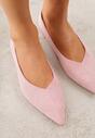Różowe Balerinki z Imitacji Zamszu ze Szpiczastym Noskiem Melikel