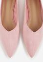Różowe Balerinki z Imitacji Zamszu ze Szpiczastym Noskiem Melikel