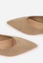 Ciemnobeżowe Balerinki z Imitacji Zamszu ze Szpiczastym Noskiem Melikel