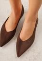 Brązowe Balerinki z Imitacji Zamszu ze Szpiczastym Noskiem Melikel