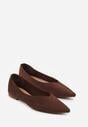 Brązowe Balerinki z Imitacji Zamszu ze Szpiczastym Noskiem Melikel