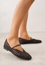 Czarne Balerinki Mary Jane z Ażurową Cholewką Imitującą Plecionkę Timina