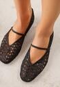 Czarne Balerinki Mary Jane z Ażurową Cholewką Imitującą Plecionkę Timina