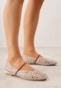 Jasnobeżowe Balerinki Mary Jane z Ażurową Cholewką Imitującą Plecionkę Timina
