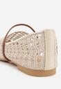 Jasnobeżowe Balerinki Mary Jane z Ażurową Cholewką Imitującą Plecionkę Timina