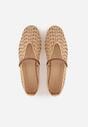Beżowe Balerinki Mary Jane z Ażurową Cholewką Imitującą Plecionkę Timina