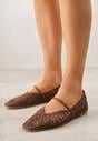 Brązowe Balerinki Mary Jane z Ażurową Cholewką Imitującą Plecionkę Timina