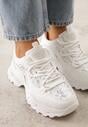 Białe Sneakersy na Platformie Ozdobione Cyrkoniami i Koronką Antea