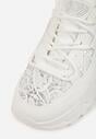 Białe Sneakersy na Platformie Ozdobione Cyrkoniami i Koronką Antea