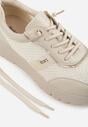 Beżowe Sneakersy na Platformie z Wkładką ze Skóry Naturalnej i Napisam Haidena