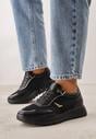 Czarne Sneakersy na Platformie z Wkładką ze Skóry Naturalnej i Napisam Haidena