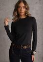Czarna Dopasowana Bluzka Typu Longsleeve z Bawełną Moanti