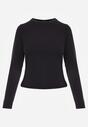 Czarna Dopasowana Bluzka Typu Longsleeve z Bawełną Moanti