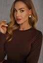 Brązowa Dopasowana Bluzka Typu Longsleeve z Bawełną Moanti