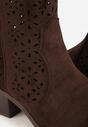 Brązowe Botki Kowbojki na Słupku z Ażurową Cholewką Ravsemi
