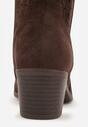 Brązowe Botki Kowbojki na Słupku z Ażurową Cholewką Ravsemi