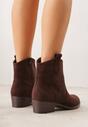 Brązowe Ażurowe Botki na Słupku Typu Kowbojki Iolerine