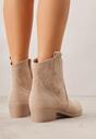 Ciemnobeżowe Ażurowe Botki na Słupku Typu Kowbojki Iolerine