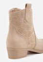 Ciemnobeżowe Ażurowe Botki na Słupku Typu Kowbojki Iolerine