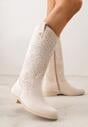 Beżowe Ażurowe Botki z Geometryczną Ozdobą Naeraste