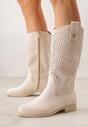 Beżowe Ażurowe Botki z Geometryczną Ozdobą Naeraste