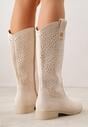 Beżowe Ażurowe Botki z Geometryczną Ozdobą Naeraste