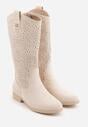 Beżowe Ażurowe Botki z Geometryczną Ozdobą Naeraste