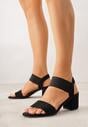 Czarne Sandały na Kwadratowym Słupku z Imitacji Zamszu Claudie
