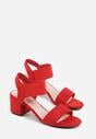 Czerwone Sandały na Kwadratowym Słupku z Imitacji Zamszu Claudie