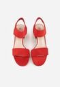 Czerwone Sandały na Kwadratowym Słupku z Imitacji Zamszu Claudie