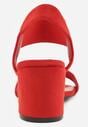 Czerwone Sandały na Kwadratowym Słupku z Imitacji Zamszu Claudie