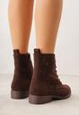 Brązowe Ażurowe Botki ze Sznurowaną Cholewką Sephylia