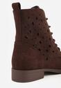 Brązowe Ażurowe Botki ze Sznurowaną Cholewką Sephylia