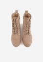 Ciemnobeżowe Ażurowe Botki ze Sznurowaną Cholewką Sephylia
