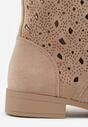 Ciemnobeżowe Ażurowe Botki ze Sznurowaną Cholewką Sephylia