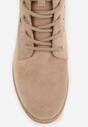 Ciemnobeżowe Ażurowe Botki ze Sznurowaną Cholewką Sephylia