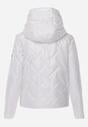 Biała Pikowana Kurtka z Nieodpinanym Kapturem z Ozdobną Naszywką Chloreris