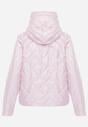 Różowa Pikowana Kurtka z Nieodpinanym Kapturem z Ozdobną Naszywką Chloreris