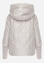 Jasnoszara Pikowana Kurtka z Kapturem z Materiałem na Rękawach Grigoria